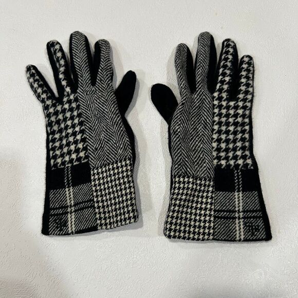 Lauren Ralph Lauren Accessories - Lauren Ralph Lauren Black White Houndstooth Patchwork Wool Blend Gloves Size M